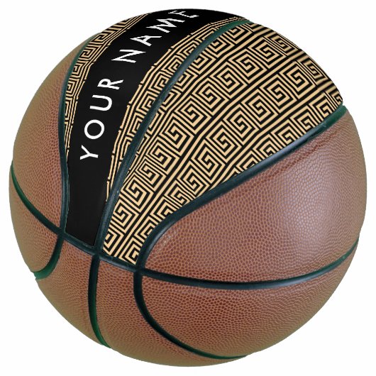 Greek Meander Key Brown, Jouw naam, Personaliseer Basketbal (Schuin)