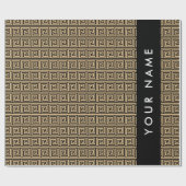 Greek Meander Key Brown, Jouw naam, Personaliseer Cadeaupapier (Vlak)