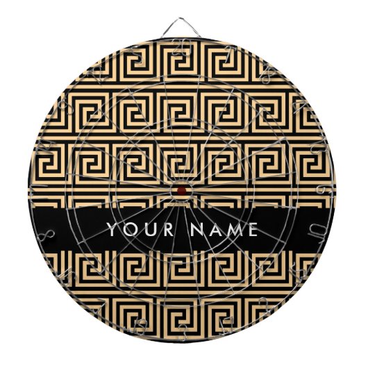 Greek Meander Key Brown, Jouw naam, Personaliseer Dartbord (Voorkant)