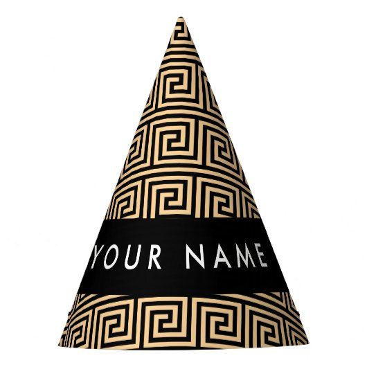 Greek Meander Key Brown, Jouw naam, Personaliseer Feesthoedjes (Voorkant)