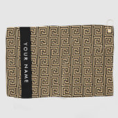 Greek Meander Key Brown, Jouw naam, Personaliseer Golfhanddoek (Horizontaal)