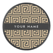 Greek Meander Key Brown, Jouw naam, Personaliseer Hockey Puck (Voorkant)
