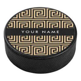 Greek Meander Key Brown, Jouw naam, Personaliseer Hockey Puck