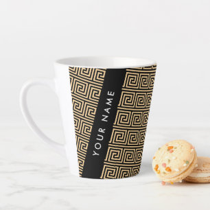 Greek Meander Key Brown, Jouw naam, Personaliseer Latte Mok