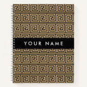 Greek Meander Key Brown, Jouw naam, Personaliseer Notitieboek (Voorkant)