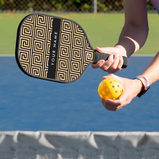Greek Meander Key Brown, Jouw naam, Personaliseer Pickleball Paddle (Insitu)