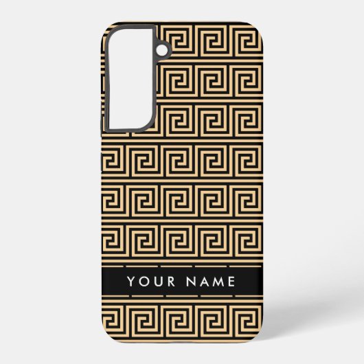 Greek Meander Key Brown, Jouw naam, Personaliseer Samsung Galaxy Hoesje (Achterkant)