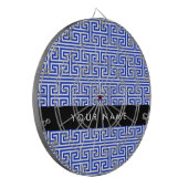Greek Meander Key H Blauw, Jouw naam, Personalisee Dartbord (Voorkant Links)