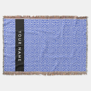 Greek Meander Key H Blauw, Jouw naam, Personalisee Deken