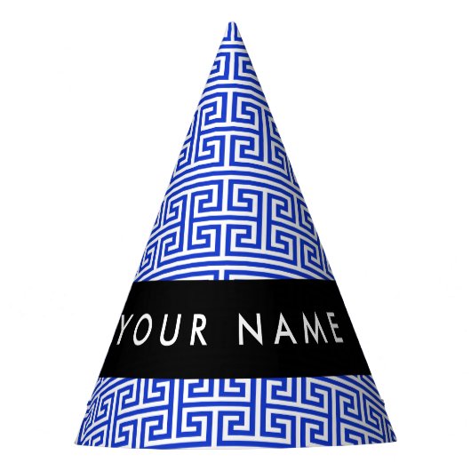 Greek Meander Key H Blauw, Jouw naam, Personalisee Feesthoedjes (Voorkant)