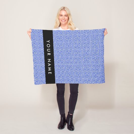 Greek Meander Key H Blauw, Jouw naam, Personalisee Fleece Deken (In situ)