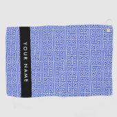 Greek Meander Key H Blauw, Jouw naam, Personalisee Golfhanddoek (Horizontaal)