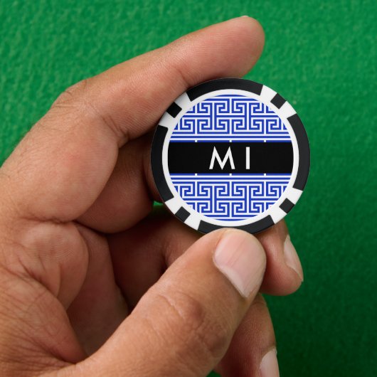 Greek Meander Key H Blauw, Jouw naam, Personalisee Poker Chips (Hand)