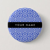 Greek Meander Key H Blauw, Jouw naam, Personalisee Ronde Button 5,7 Cm (Voorkant)