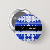 Greek Meander Key H Blauw, Jouw naam, Personalisee Ronde Button 5,7 Cm (Voorkant /achterkant)