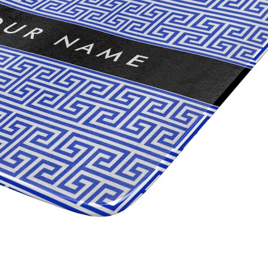 Greek Meander Key H Blauw, Jouw naam, Personalisee Snijplank (Hoek)