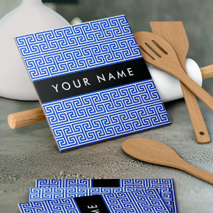 Greek Meander Key H Blauw, Jouw naam, Personalisee Tegeltje