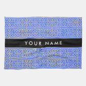 Greek Meander Key H Blauw, Jouw naam, Personalisee Theedoek (Horizontaal)