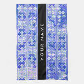 Greek Meander Key H Blauw, Jouw naam, Personalisee Theedoek (Verticaal)
