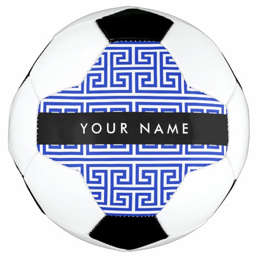 Greek Meander Key H Blauw, Jouw naam, Personalisee Voetbal (Voorkant)
