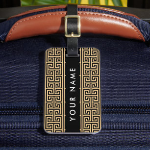 Greek Meander Key H Brown, Jouw naam, Personalisee Bagagelabel