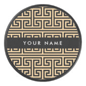 Greek Meander Key H Brown, Jouw naam, Personalisee Hockey Puck (Voorkant)