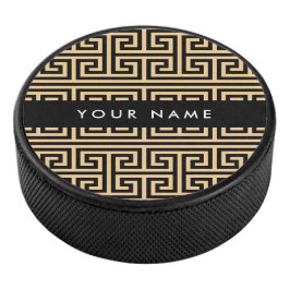 Greek Meander Key H Brown, Jouw naam, Personalisee Hockey Puck