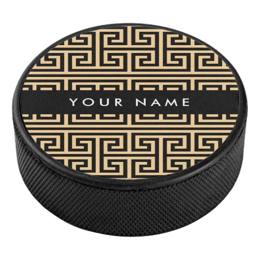 Greek Meander Key H Brown, Jouw naam, Personalisee Hockey Puck (3/4)