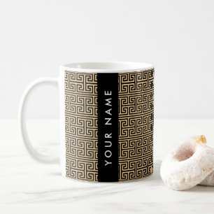 Greek Meander Key H Brown, Jouw naam, Personalisee Koffiemok