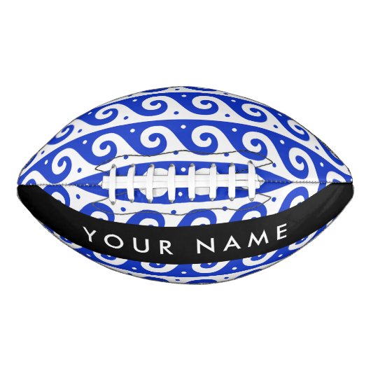 Greek Meander Key, Wave Key, Blauw, Jouw naam American Football (Voorkant)
