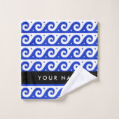 Greek Meander Key, Wave Key, Blauw, Jouw naam Bad Handdoek (Wasdoekje)