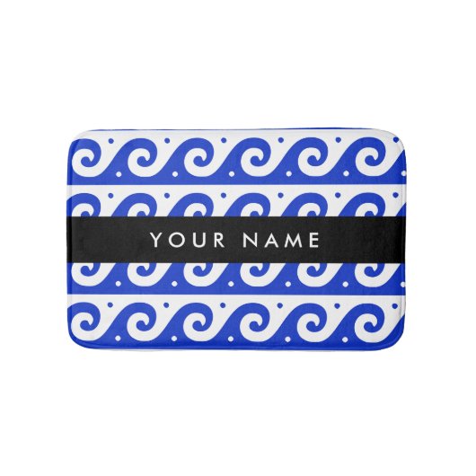 Greek Meander Key, Wave Key, Blauw, Jouw naam Badmat (Voorkant)