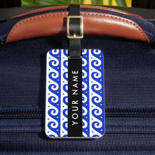 Greek Meander Key, Wave Key, Blauw, Jouw naam Bagagelabel