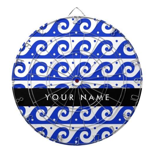 Greek Meander Key, Wave Key, Blauw, Jouw naam Dartbord (Voorkant)