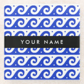 Greek Meander Key, Wave Key, Blauw, Jouw naam Glazen Onderzetter (Voorkant)