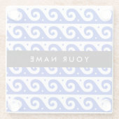 Greek Meander Key, Wave Key, Blauw, Jouw naam Glazen Onderzetter (Achterkant)