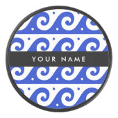 Greek Meander Key, Wave Key, Blauw, Jouw naam Hockey Puck (Voorkant)