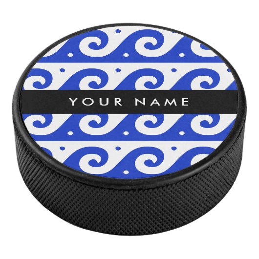 Greek Meander Key, Wave Key, Blauw, Jouw naam Hockey Puck (3/4)
