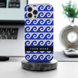 Greek Meander Key, Wave Key, Blauw, Jouw naam iPhone 15 Pro Max Case