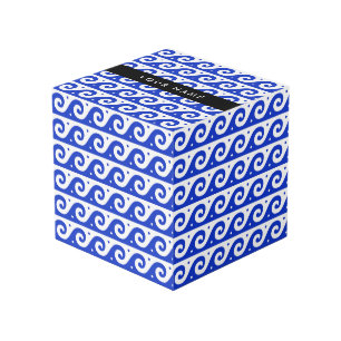 Greek Meander Key, Wave Key, Blauw, Jouw naam Kubus