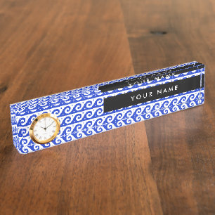 Greek Meander Key, Wave Key, Blauw, Jouw naam Naambordje