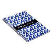 Greek Meander Key, Wave Key, Blauw, Jouw naam Notitieboek (Rechterzijde)