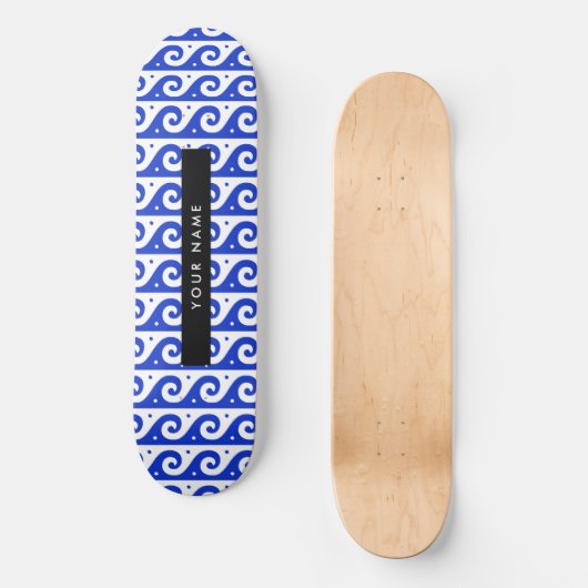 Greek Meander Key, Wave Key, Blauw, Jouw naam Persoonlijk Skateboard (Voorkant)