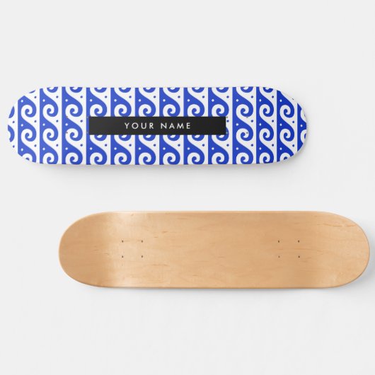Greek Meander Key, Wave Key, Blauw, Jouw naam Persoonlijk Skateboard (Horizontaal)