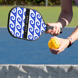 Greek Meander Key, Wave Key, Blauw, Jouw naam Pickleball Paddle