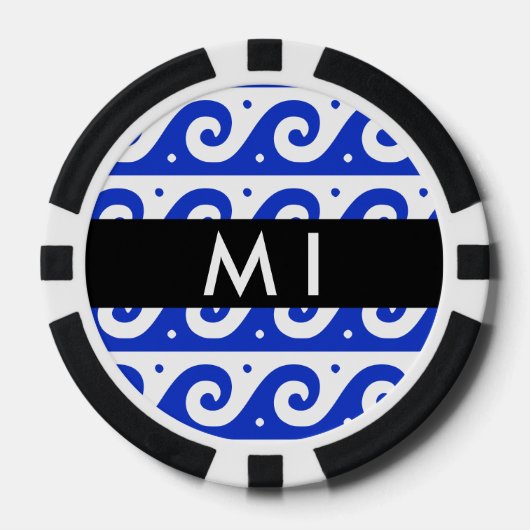 Greek Meander Key, Wave Key, Blauw, Jouw naam Poker Chips (Voorkant)