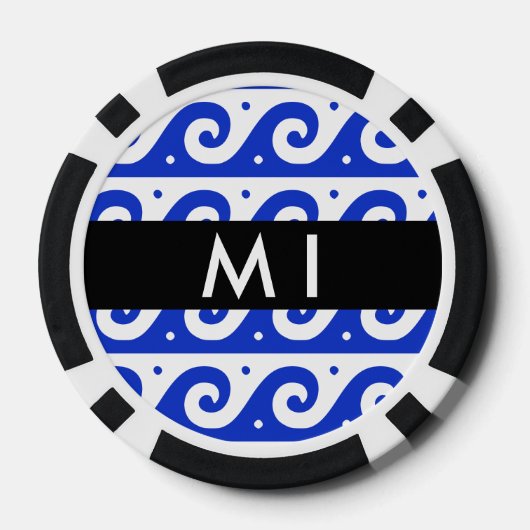 Greek Meander Key, Wave Key, Blauw, Jouw naam Poker Chips (Achterkant)