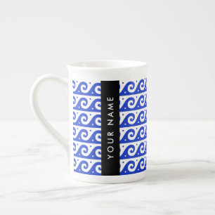 Greek Meander Key, Wave Key, Blauw, Jouw naam Porselein Kop