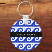 Greek Meander Key, Wave Key, Blauw, Jouw naam Sleutelhanger (Achterkant)