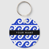 Greek Meander Key, Wave Key, Blauw, Jouw naam Sleutelhanger (Achterkant)